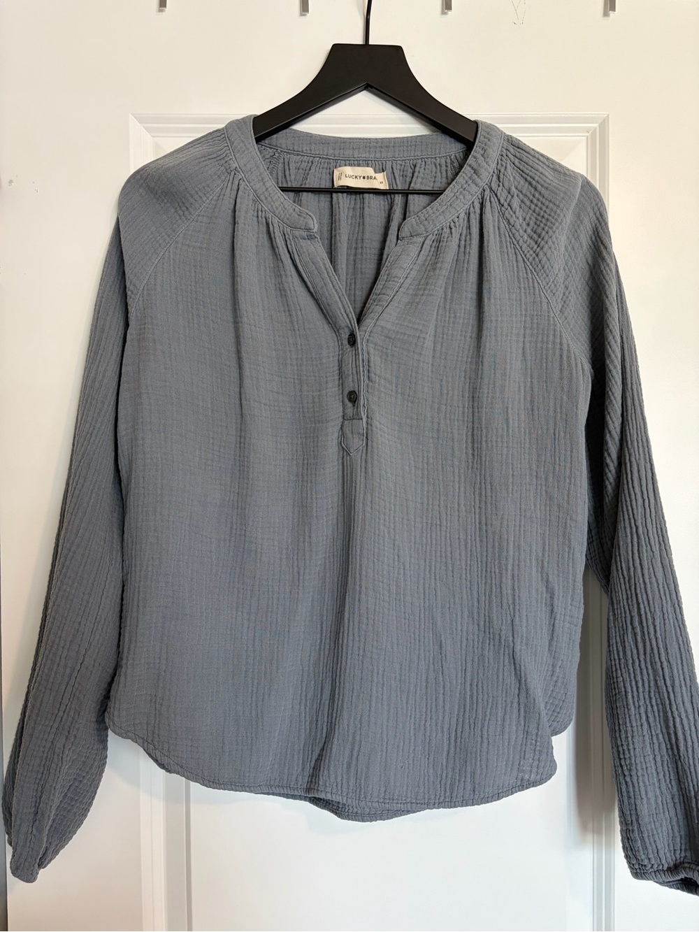 Lucky Brand Slate Blue Textured Henley Long Sleeve Top